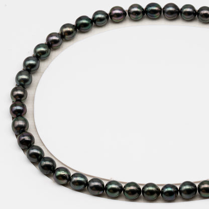 8-9mm Tahitian Pearl in Full Strand (No Hole), Natural Colors , Temporarily Strung Black Pearls for Jewelry Making, SKU # 3229TH