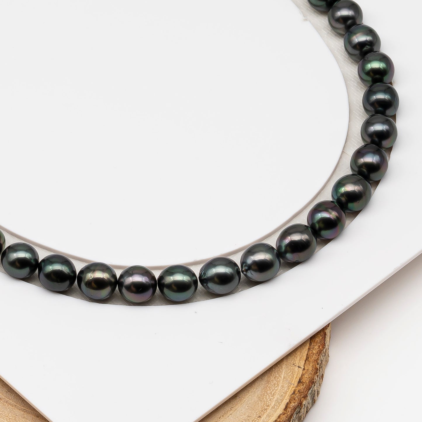 8-9mm Tahitian Pearl in Full Strand (No Hole), Natural Colors , Temporarily Strung Black Pearls for Jewelry Making, SKU # 3229TH