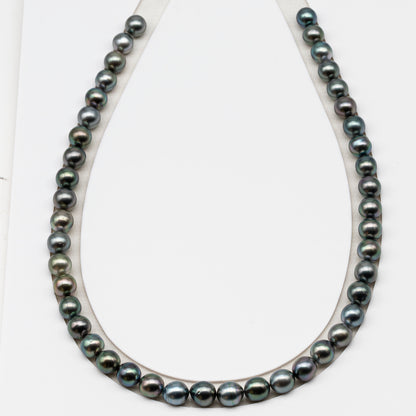8-9mm Tahitian Pearl in Full Strand (No Hole), Natural Colors , Temporarily Strung Black Pearls for Jewelry Making, SKU # 3230TH