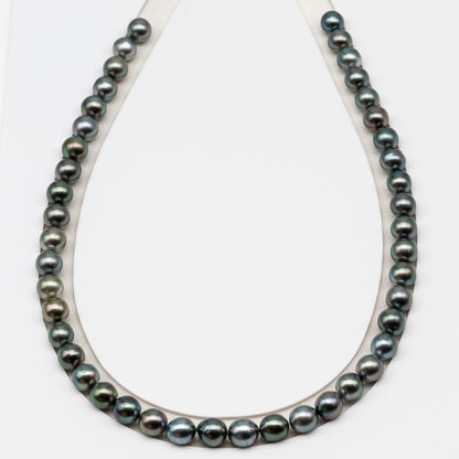 8-9mm Tahitian Pearl in Full Strand (No Hole), Natural Colors , Temporarily Strung Black Pearls for Jewelry Making, SKU # 3230TH