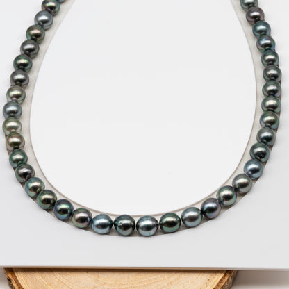 8-9mm Tahitian Pearl in Full Strand (No Hole), Natural Colors , Temporarily Strung Black Pearls for Jewelry Making, SKU # 3230TH