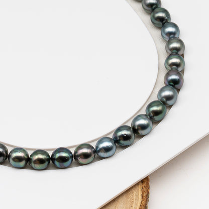 8-9mm Tahitian Pearl in Full Strand (No Hole), Natural Colors , Temporarily Strung Black Pearls for Jewelry Making, SKU # 3230TH