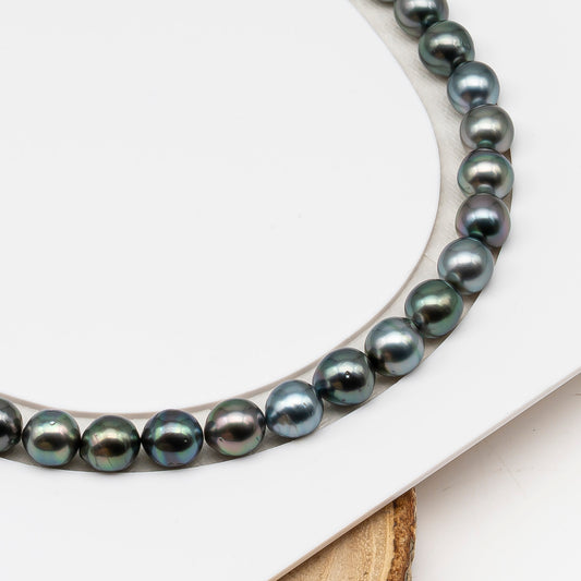 8-9mm Tahitian Pearl in Full Strand (No Hole), Natural Colors , Temporarily Strung Black Pearls for Jewelry Making, SKU # 3230TH