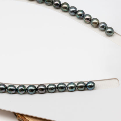 8-9mm Tahitian Pearl in Full Strand (No Hole), Natural Colors , Temporarily Strung Black Pearls for Jewelry Making, SKU # 3230TH