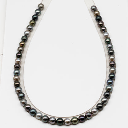 8-9mm Tahitian Pearl in Full Strand (No Hole), Natural Colors , Temporarily Strung Black Pearls for Jewelry Making, SKU # 3231TH