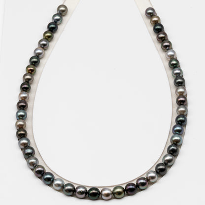 8-9mm Tahitian Pearl in Full Strand (No Hole), Natural Colors , Temporarily Strung Black Pearls for Jewelry Making, SKU # 3231TH