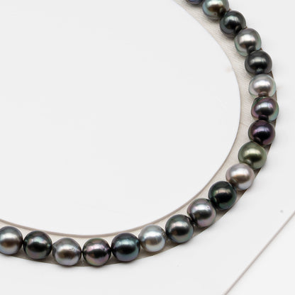 8-9mm Tahitian Pearl in Full Strand (No Hole), Natural Colors , Temporarily Strung Black Pearls for Jewelry Making, SKU # 3231TH