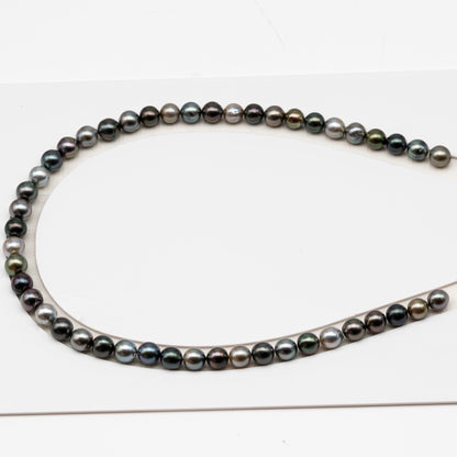 8-9mm Tahitian Pearl in Full Strand (No Hole), Natural Colors , Temporarily Strung Black Pearls for Jewelry Making, SKU # 3231TH