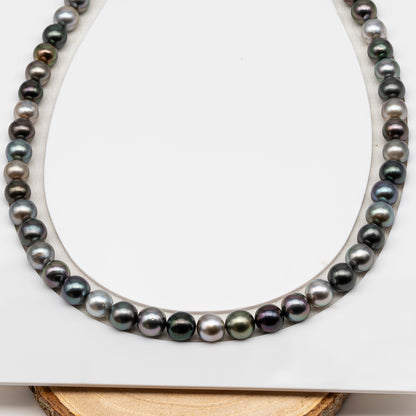 8-9mm Tahitian Pearl in Full Strand (No Hole), Natural Colors , Temporarily Strung Black Pearls for Jewelry Making, SKU # 3231TH