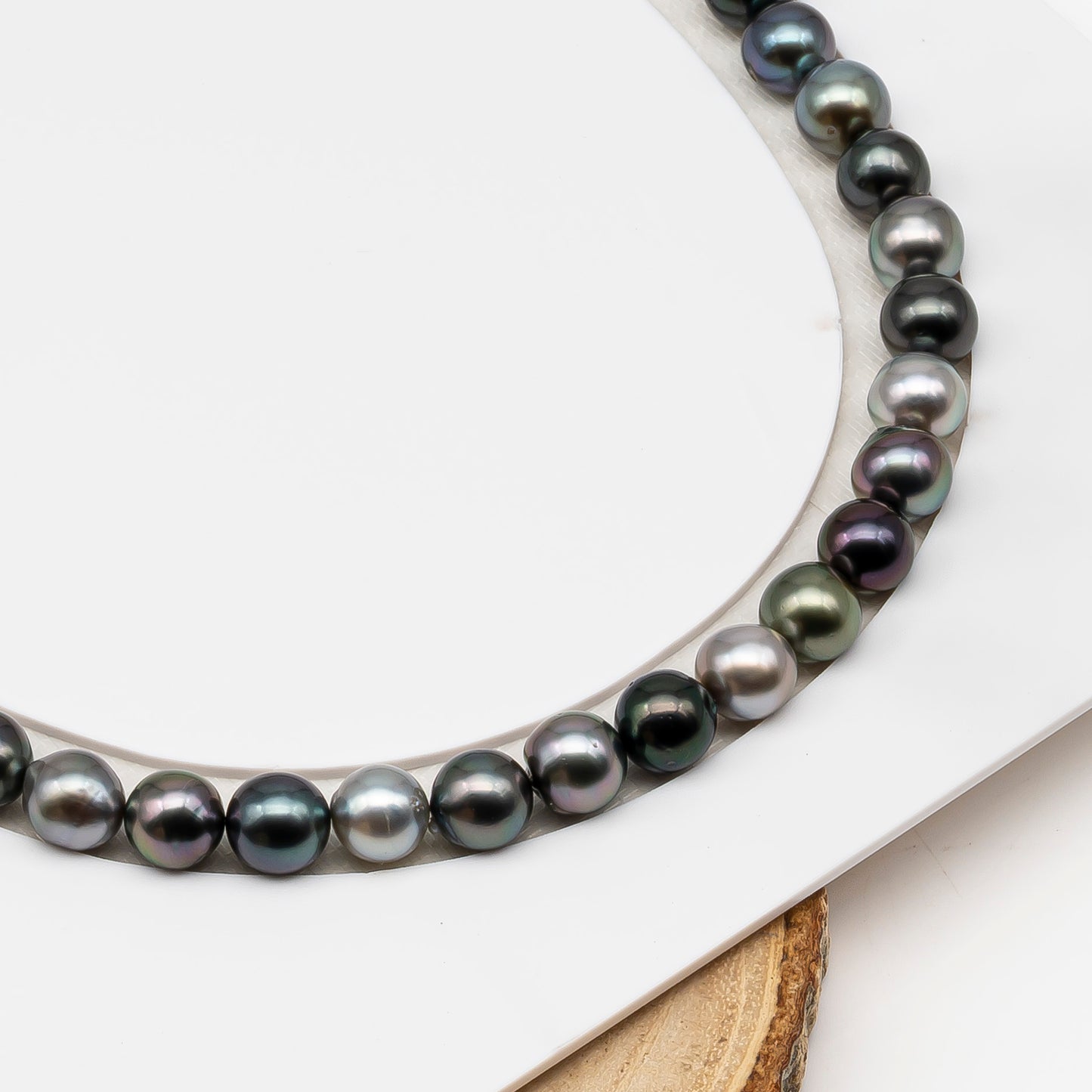 8-9mm Tahitian Pearl in Full Strand (No Hole), Natural Colors , Temporarily Strung Black Pearls for Jewelry Making, SKU # 3231TH