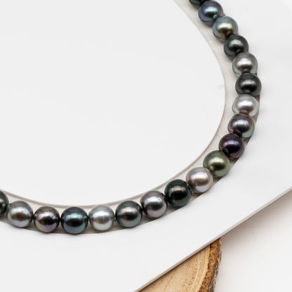 8-9mm Tahitian Pearl in Full Strand (No Hole), Natural Colors , Temporarily Strung Black Pearls for Jewelry Making, SKU # 3231TH