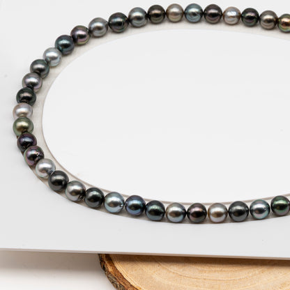 8-9mm Tahitian Pearl in Full Strand (No Hole), Natural Colors , Temporarily Strung Black Pearls for Jewelry Making, SKU # 3231TH
