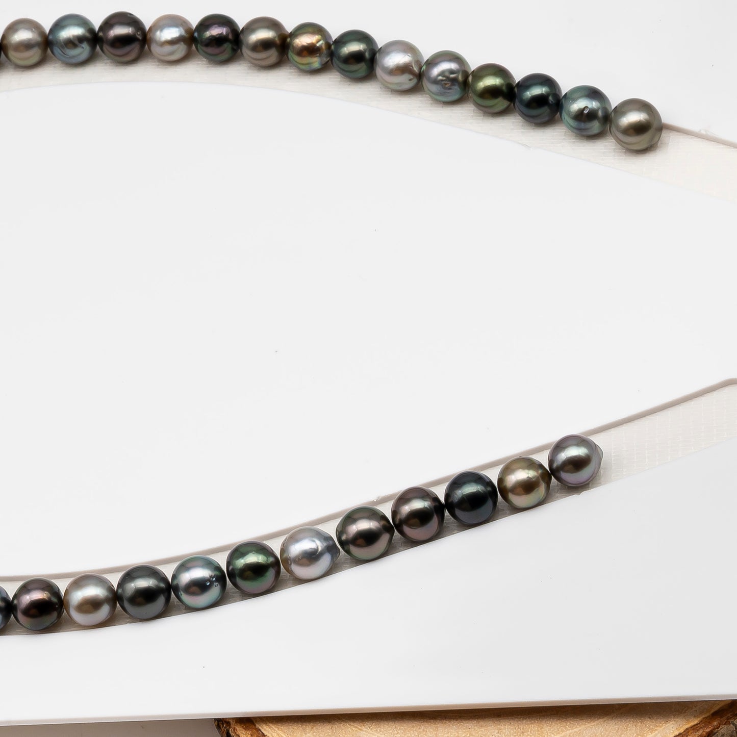 8-9mm Tahitian Pearl in Full Strand (No Hole), Natural Colors , Temporarily Strung Black Pearls for Jewelry Making, SKU # 3231TH