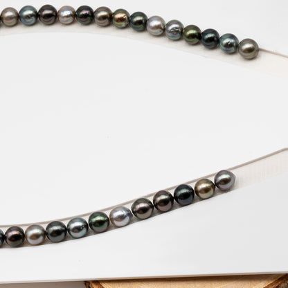 8-9mm Tahitian Pearl in Full Strand (No Hole), Natural Colors , Temporarily Strung Black Pearls for Jewelry Making, SKU # 3231TH