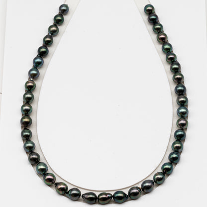 8-9mm Tahitian Pearl in Full Strand (No Hole), Natural Colors , Temporarily Strung Black Pearls for Jewelry Making, SKU # 3232TH