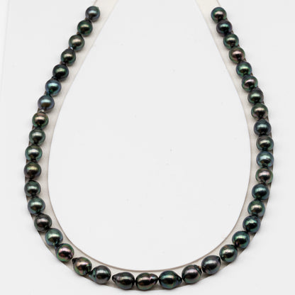 8-9mm Tahitian Pearl in Full Strand (No Hole), Natural Colors , Temporarily Strung Black Pearls for Jewelry Making, SKU # 3232TH