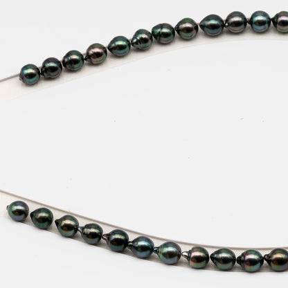 8-9mm Tahitian Pearl in Full Strand (No Hole), Natural Colors , Temporarily Strung Black Pearls for Jewelry Making, SKU # 3232TH