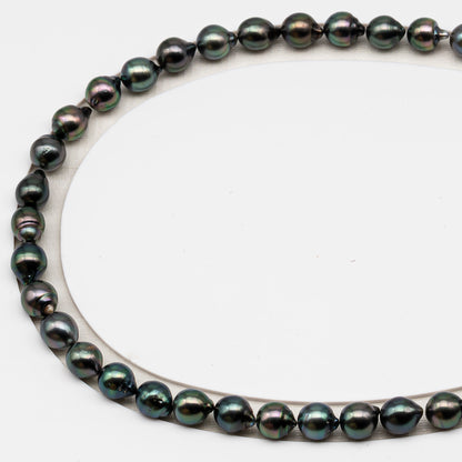 8-9mm Tahitian Pearl in Full Strand (No Hole), Natural Colors , Temporarily Strung Black Pearls for Jewelry Making, SKU # 3232TH