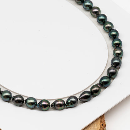 8-9mm Tahitian Pearl in Full Strand (No Hole), Natural Colors , Temporarily Strung Black Pearls for Jewelry Making, SKU # 3232TH