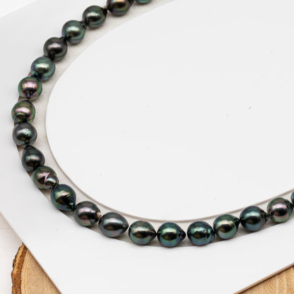 8-9mm Tahitian Pearl in Full Strand (No Hole), Natural Colors , Temporarily Strung Black Pearls for Jewelry Making, SKU # 3232TH