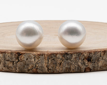 13.6mm Matched Pair Round White South Sea Pearl, Undrilled with Natural Color for Jewelry Making , SKU #3236WS