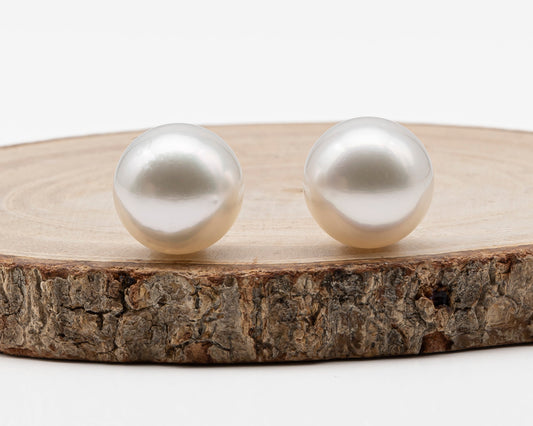 14mm Matched Pair Round White South Sea Pearl, Undrilled with Natural Color for Jewelry Making , SKU #3237WS