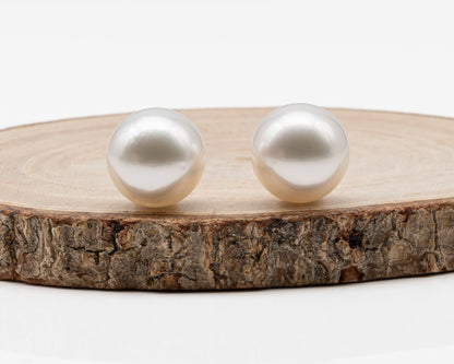 14mm Matched Pair Round White South Sea Pearl, Undrilled with Natural Color for Jewelry Making , SKU #3237WS