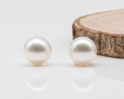 12.4mm Matched Pair Round White South Sea Pearl, Undrilled with Natural Color for Jewelry Making , SKU #3234WS