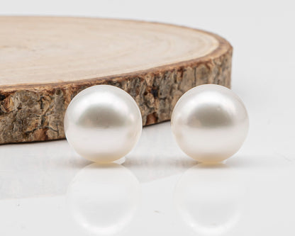 14mm Matched Pair Round White South Sea Pearl, Undrilled with Natural Color for Jewelry Making , SKU #3237WS