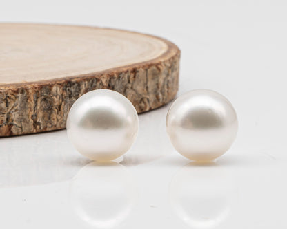 14mm Matched Pair Round White South Sea Pearl, Undrilled with Natural Color for Jewelry Making , SKU #3237WS