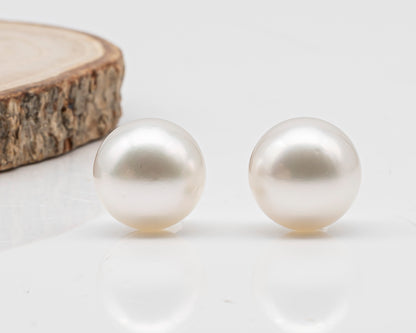 14mm Matched Pair Round White South Sea Pearl, Undrilled with Natural Color for Jewelry Making , SKU #3237WS