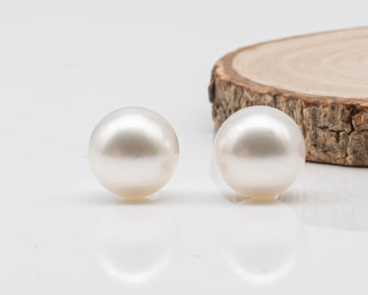 14mm Matched Pair Round White South Sea Pearl, Undrilled with Natural Color for Jewelry Making , SKU #3237WS