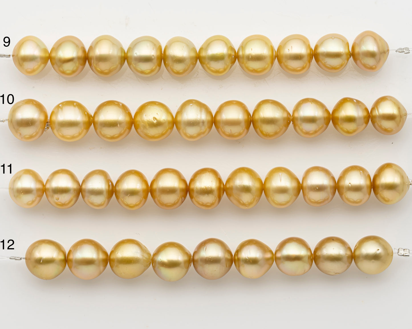 11-12mm Golden South Sea Pearl Short Strand with Minor Blemishes, Near Round and Natural Color Pearls for Jewelry Making, SKU # 3240GS