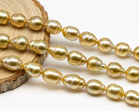 8-10mm Golden South Sea Pearl with High Luster and Natural Color Pearls, for Jewelry Making, Full Strand, SKU # 3241GS