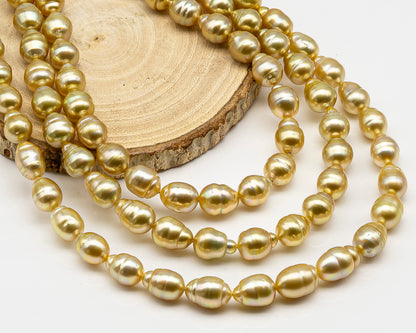8-10mm Golden South Sea Pearl with High Luster and Natural Color Pearls, for Jewelry Making, Full Strand, SKU # 3241GS