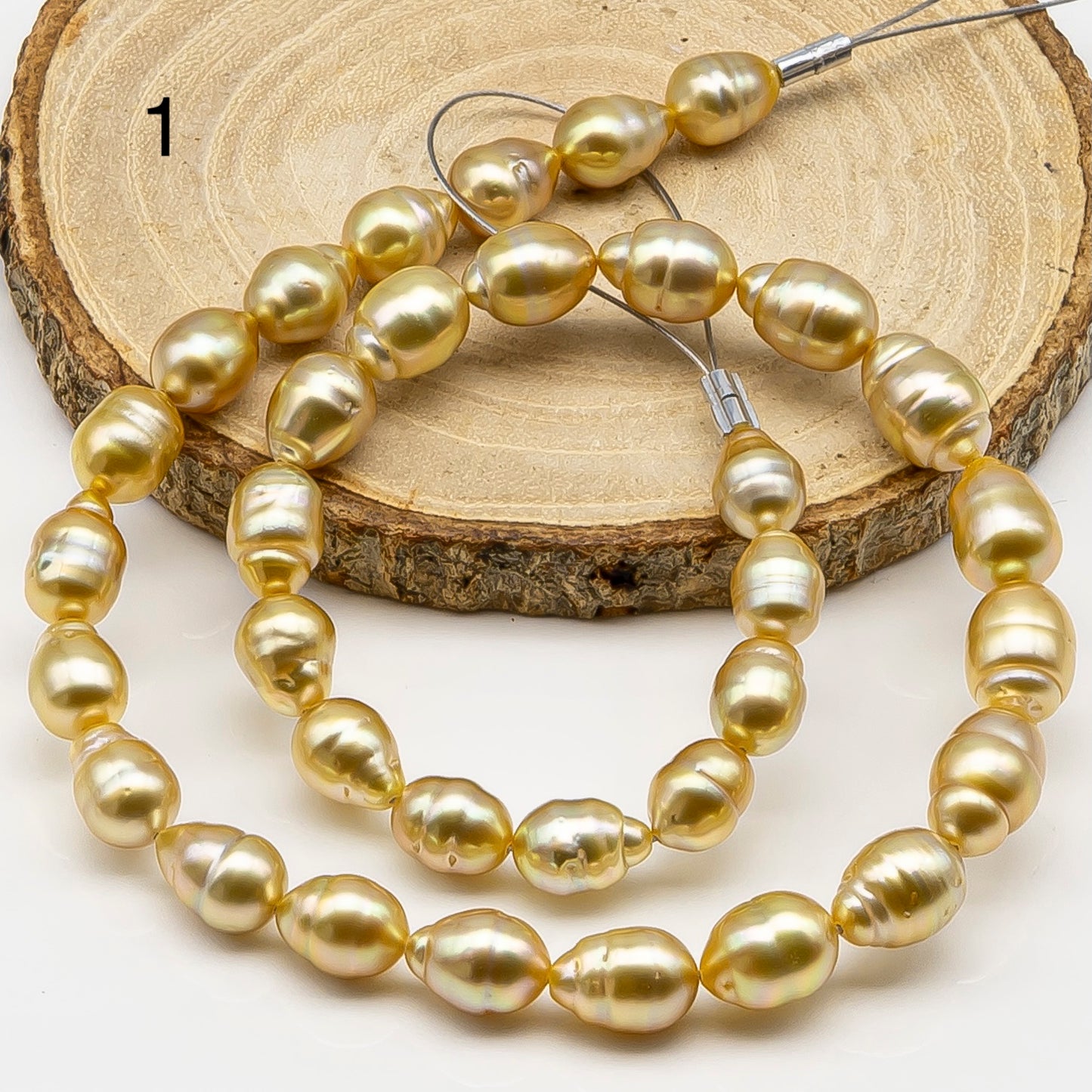 8-10mm Golden South Sea Pearl with High Luster and Natural Color Pearls, for Jewelry Making, Full Strand, SKU # 3241GS