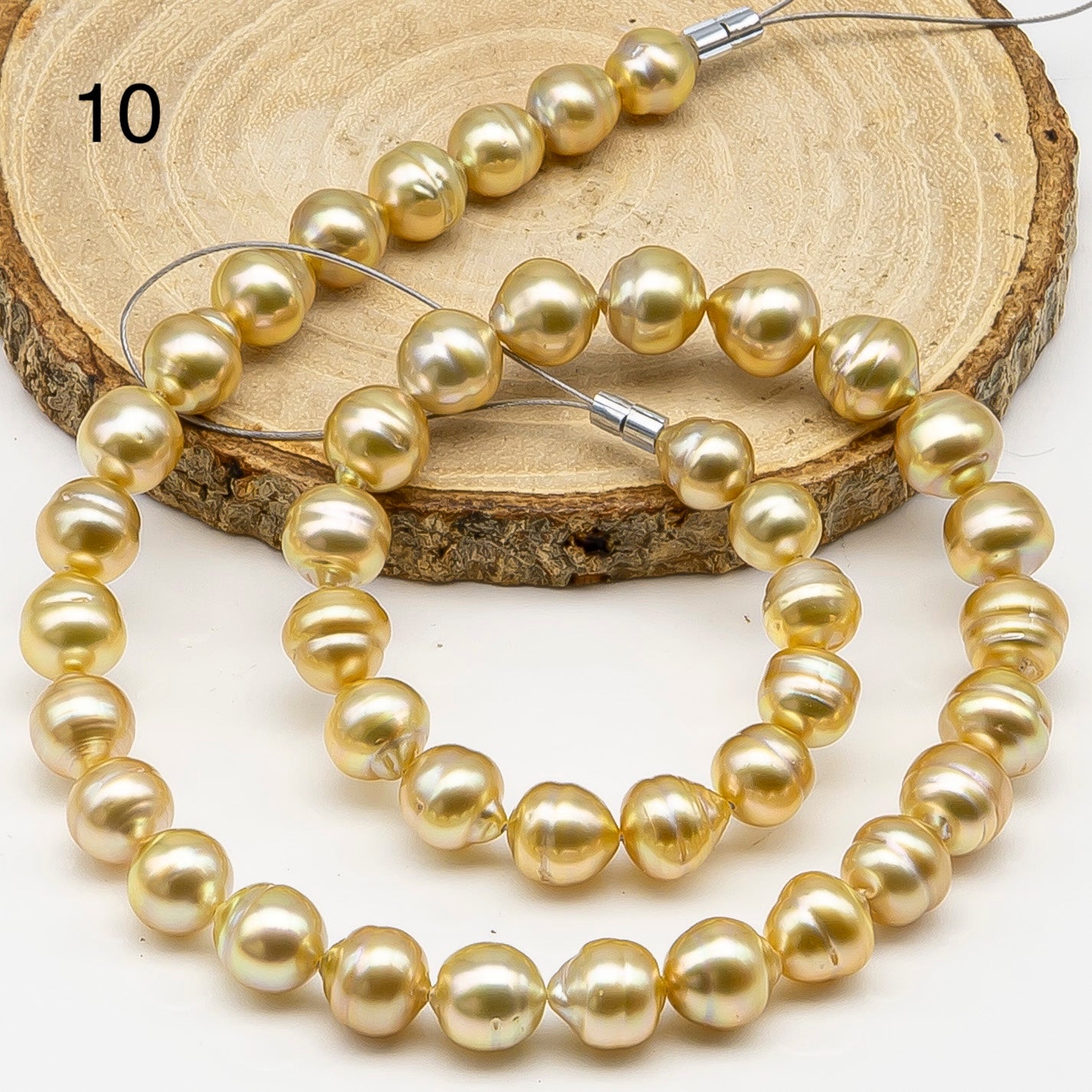 8-10mm Golden South Sea Pearl with High Luster and Natural Color Pearls, for Jewelry Making, Full Strand, SKU # 3241GS