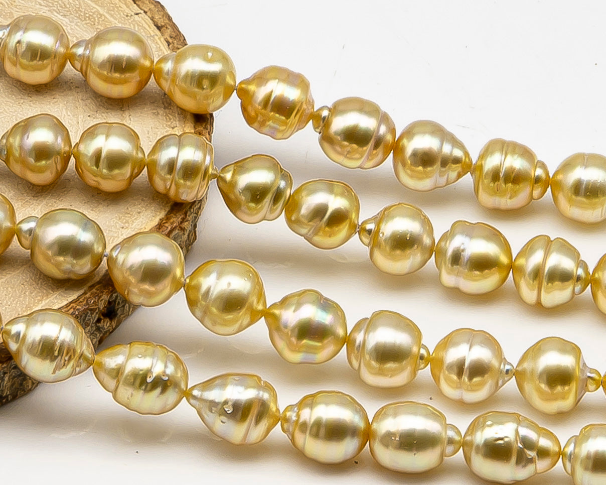 8-10mm Golden South Sea Pearl with High Luster and Natural Color Pearls, for Jewelry Making, Full Strand, SKU # 3242GS