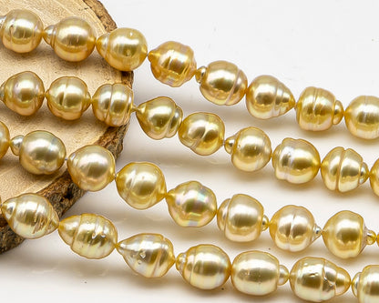 8-10mm Golden South Sea Pearl with High Luster and Natural Color Pearls, for Jewelry Making, Full Strand, SKU # 3242GS