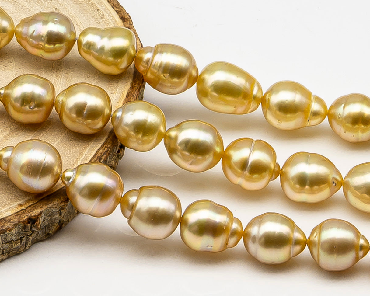 10-12mm Golden South Sea Pearl with High Luster and Natural Color Pearls, for Jewelry Making, Full Strand, SKU # 3243GS
