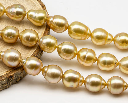 10-12mm Golden South Sea Pearl with High Luster and Natural Color Pearls, for Jewelry Making, Full Strand, SKU # 3243GS