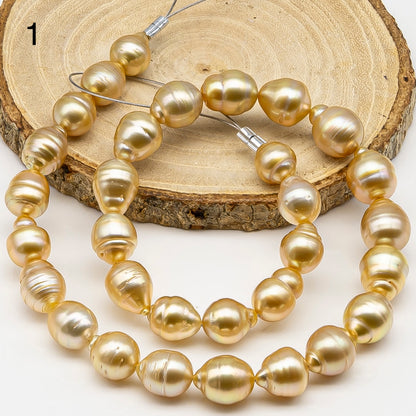 10-12mm Golden South Sea Pearl with High Luster and Natural Color Pearls, for Jewelry Making, Full Strand, SKU # 3243GS