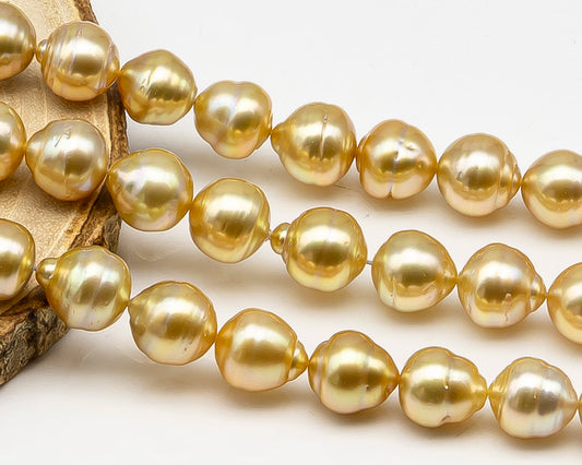 10-12mm Golden South Sea Pearl with High Luster and Natural Color Pearls, for Jewelry Making, Full Strand, SKU # 3244GS