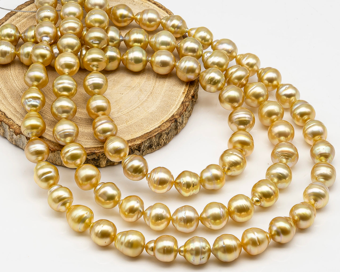 10-12mm Golden South Sea Pearl with High Luster and Natural Color Pearls, for Jewelry Making, Full Strand, SKU # 3244GS