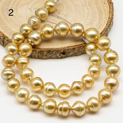 10-12mm Golden South Sea Pearl with High Luster and Natural Color Pearls, for Jewelry Making, Full Strand, SKU # 3244GS