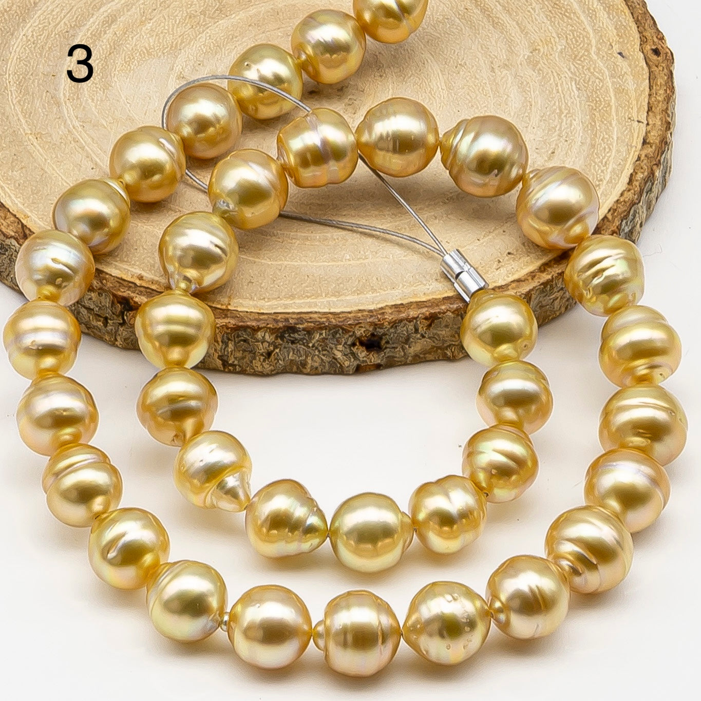 10-12mm Golden South Sea Pearl with High Luster and Natural Color Pearls, for Jewelry Making, Full Strand, SKU # 3244GS