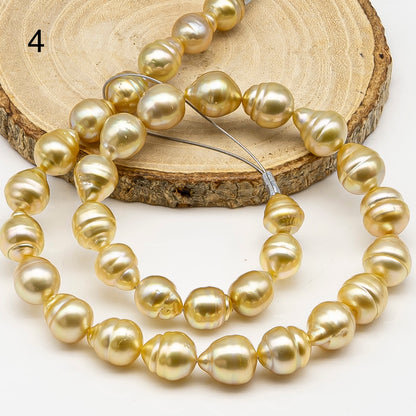 10-12mm Golden South Sea Pearl with High Luster and Natural Color Pearls, for Jewelry Making, Full Strand, SKU # 3244GS