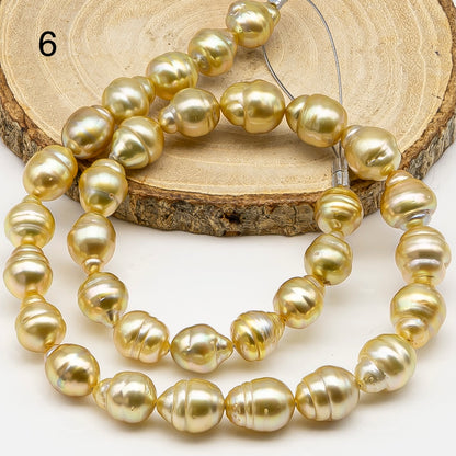 10-12mm Golden South Sea Pearl with High Luster and Natural Color Pearls, for Jewelry Making, Full Strand, SKU # 3244GS