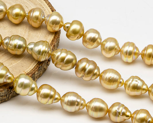 10-12mm Golden South Sea Pearl with High Luster and Natural Color Pearls, for Jewelry Making, Full Strand, SKU # 3245GS