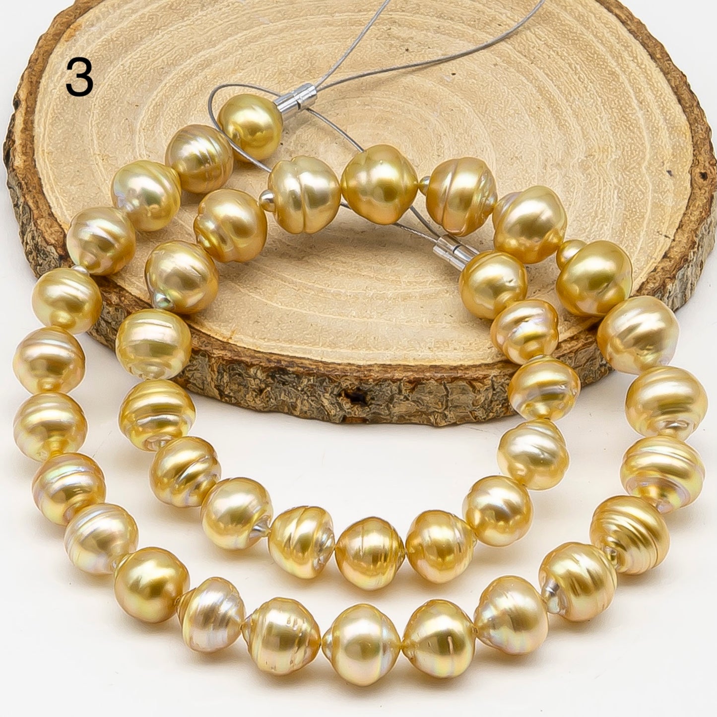 10-12mm Golden South Sea Pearl with High Luster and Natural Color Pearls, for Jewelry Making, Full Strand, SKU # 3245GS